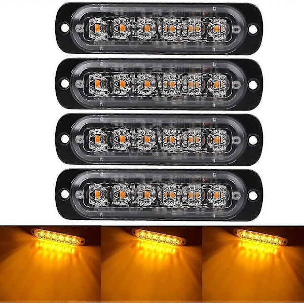 4 stk. Nødblink til Køretøjer Lastbiler Nødsignal Advarselsblink Fare Blink Strobe Blink 6 LED Overflademontering Vandtæt