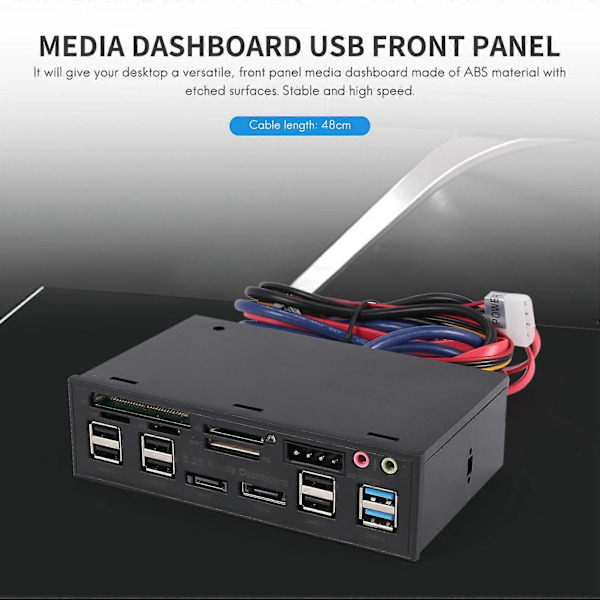 Multifunksjonelt 5.25\" Media Dashboard Kortleser USB 2.0 USB 3.0 20 pin e-SATA SATA Frontpanel