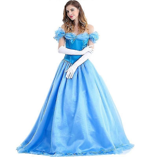Lang Askepot-kjole og handsker til voksne kvinder, Askepot fuld kjole, festkjole, aftenkjole, Halloween Cosplay Askepot kostumer