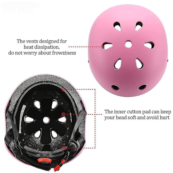 Set med 7 st skyddsutrustning för barn, hjälm och knäskydd, pojkar och flickor, justerbar hjälm för barn, knä- och armbågsskydd för cykling, skridskoåkning, skateboard