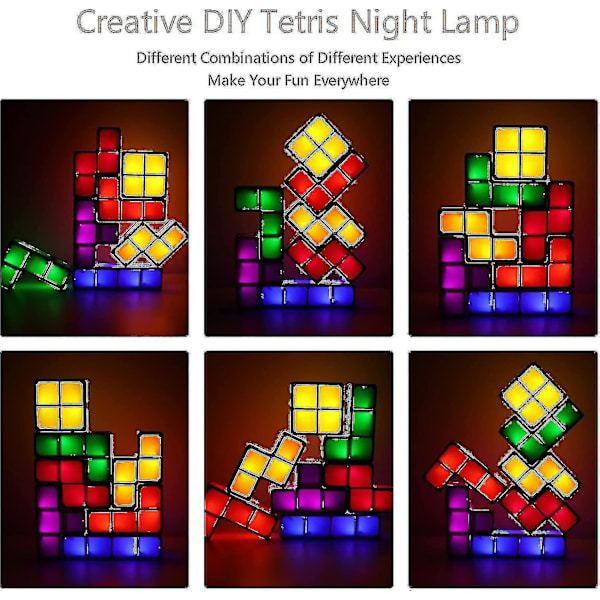Tetris Stabel Nattelys, 7 stk DIY LED 7 Farger 3D Puslespill Induksjon Sammenlåsbare Skrivebordslampe Belysning DIY Magiske Blokker Sterkt Lys For Barn Tenåringer