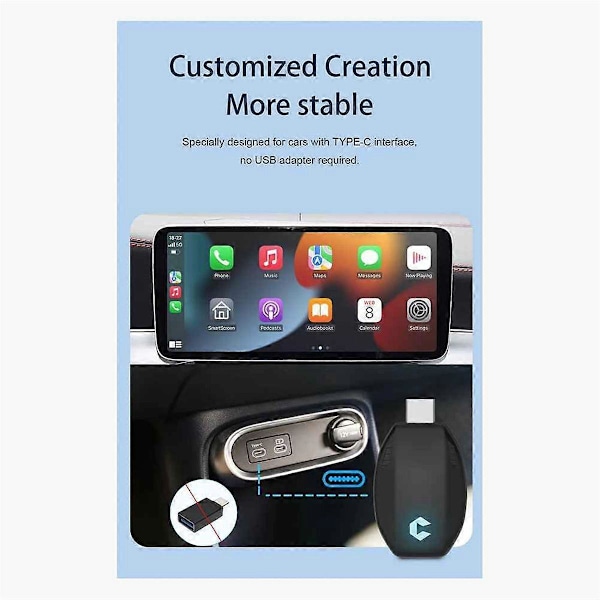 Langallinen langattomaksi Carplay & Android Auto AI Box 2 in 1 Mini Adapteri Plug and Play Dongle Nopea Yhteys 99 % Autoista