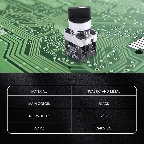22mm Latching 2 NO 3-Position Rotary Selector Select Switch ZB2-BE101C Svart