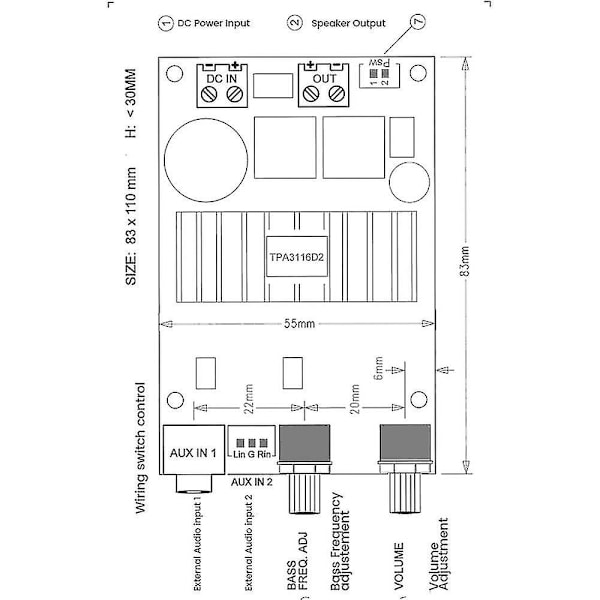 Tpa3116 100W Digital Forsterkerkort 12-24V