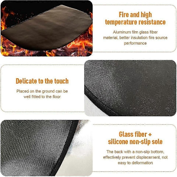 Eldstadsskyddsmatta för inomhusbruk, brandsäker glasfiber, eldstads- och kaminmatta - Glödskyddsmatta för eldstad och kamin (Svart, 100 x 50 cm)