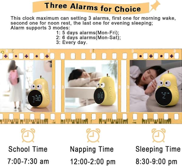 Barnalarmklocka för flickor Päronalarmklocka med snooze Toddler Sleep Training Clock för sovrum Hem Kontor (Gul)