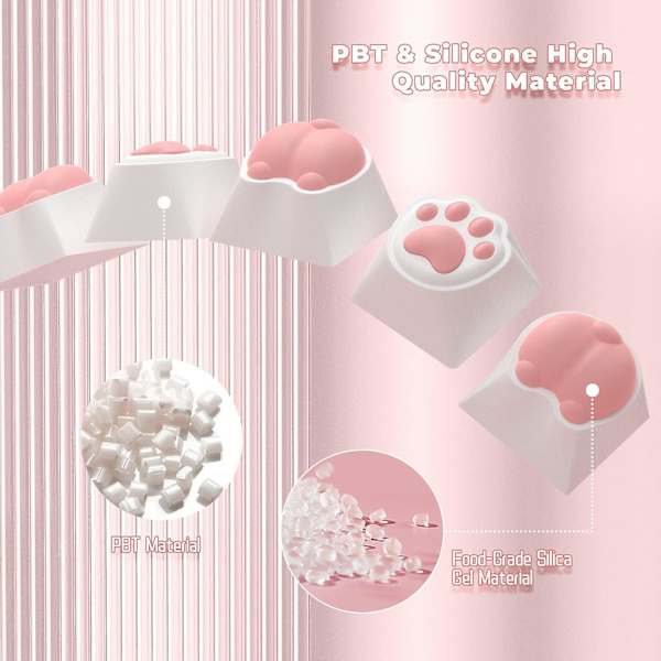 Søte tasthetter, kattepote og rumper, 4 pakker Novelty tasthetter sett, PBT og mykt gummi materiale, tilpassede 3D silikon tasthetter med MX brytere, Cherry/Gate