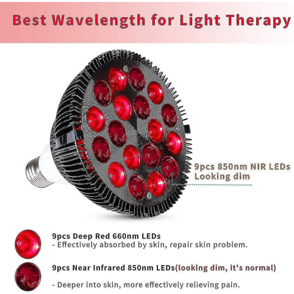 Punainen Valoterapia Lamppu, Wolezek 36w 18 Led Infrapunainen Valoterapia Laite, 660nm Punainen Ja 850nm Lähellä Infrapunainen Combo Punainen Valolamppu-hy