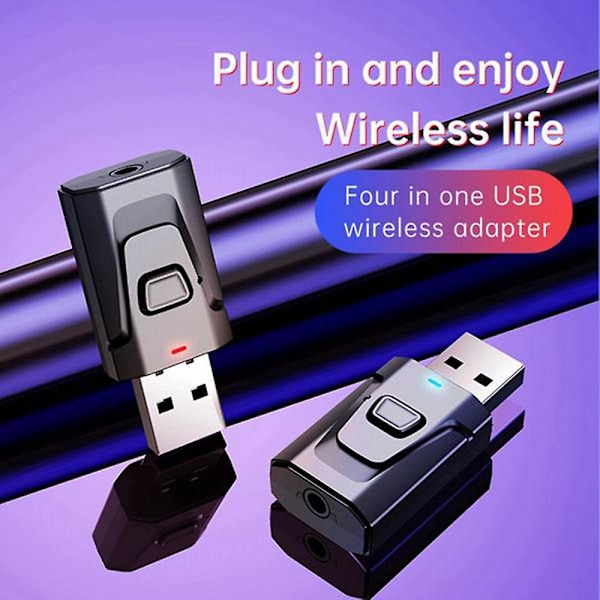 4-in-1 USB Bluetooth-lähetin ja -vastaanotin mikrofonilla, handsfree-puheluilla, Aux 3.5mm RCA-stereolla, langaton