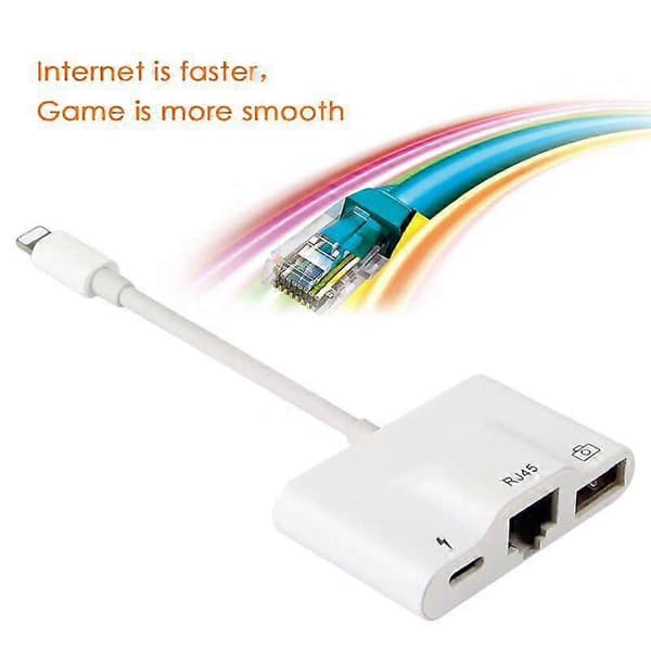 Lightning til RJ45 Ethernet LAN 10/100 Mbps nettverks Ethernet-adapter med Lightning 8P for iPhone iPad