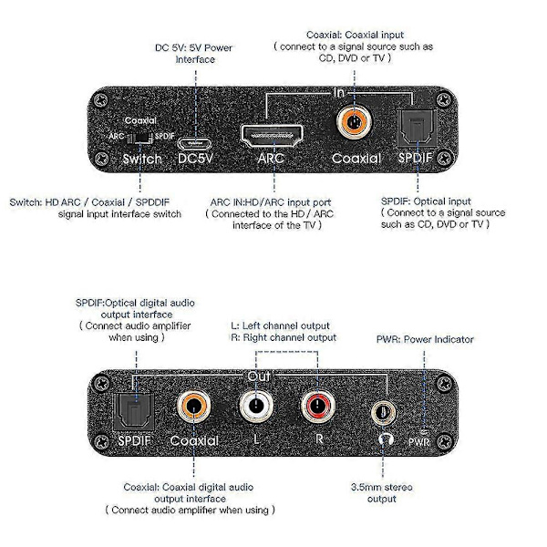 Dac-äänenmuunnin Arc Audio Extractor -yhteensopiva Optinen Spdif Koaksiaalinen Analogiseen 3.5mm Digitaalinen T