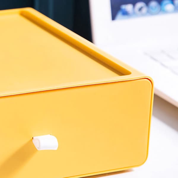 Desktop Storage Box with Drawer Design, Strong Bearing Capacity, Stackable Desktop Organizer for Stationery, Yellow