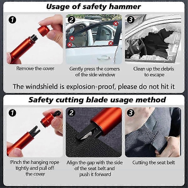 2-pakning bilvindusknuser setebelte kutter Hammerdex, Safehammer glassknuser bilvindusknuser, f