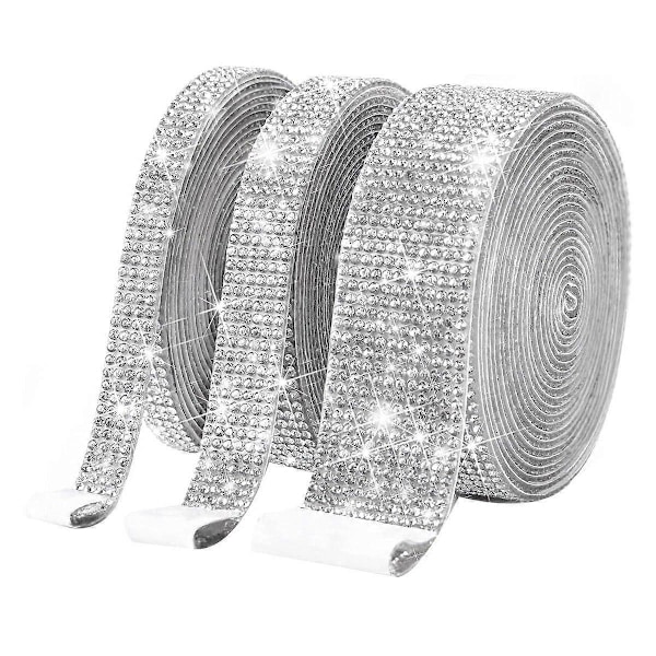 3 Rullaa Itsekiinnittyvää Kristallitimanttinauhaa - Bling Timanttitarrat Kääri Rulla DIY 2 mm Strassikivillä