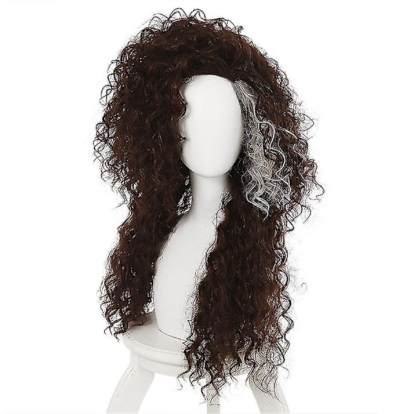 Peruk för Bellatrix Lestrange, Lång Brun Blandad Vågig, Värmebeständig Cosplay Kostym Peruk + Perukhuva