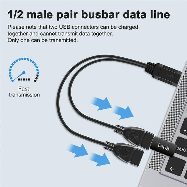 USB 2.0A Han til 2 Dobbelt USB Hun Jack Y Splitter Fordeler Adapter Kabel