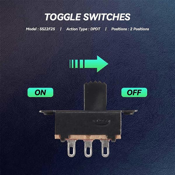 10 stk. SS22F25-G7 2-posisjons DPDT 2P2T Panelmontert Mini Slide Switch Loddebolt
