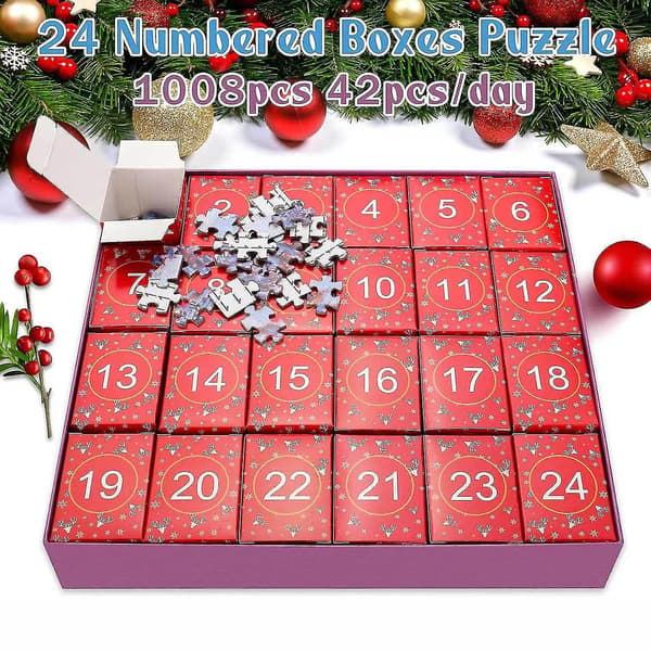 24-Rums Julekalender 1008-Deles Julepuslespil Countdown Blind Box Legetøj--