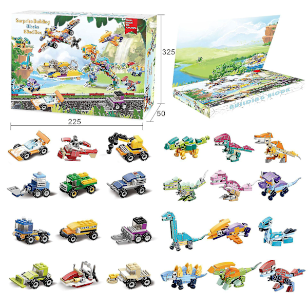 Julkalender med Byggklossar - Bilar & Dinosaurier - Blind Box - 24 Dagar Nedräkning - Julgåvor till Barn