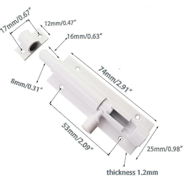 Vit Aluminiumlegering Glidspärr Dörrcylinder 3 Tum Säkerhetsgrind Glidspärr 2st