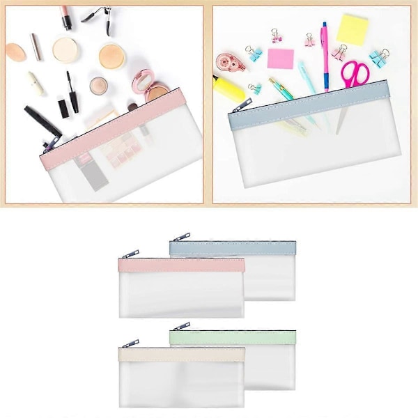 4 Pcs Pengeposer med Glidelås, Kontantkonvolutter, Pengepung, Klare Bankinnskuddsposer, Bankpose, Kontantpose, Myntpose