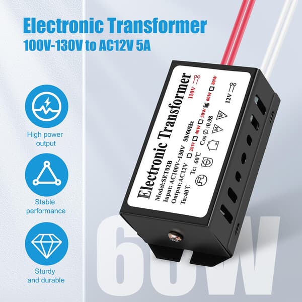 Vktech 110V till 12V 60W Halogen Ljus Strömförsörjning Konverter Elektronisk Transformator