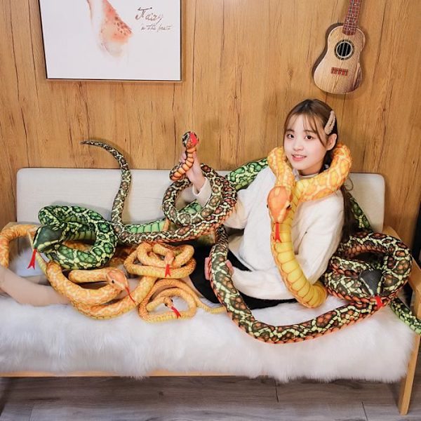 Grøn - 160 cm - Plysdyr, der efterligner Python, kæmpeslange, Boa Cobra, Lang plyspude til børn