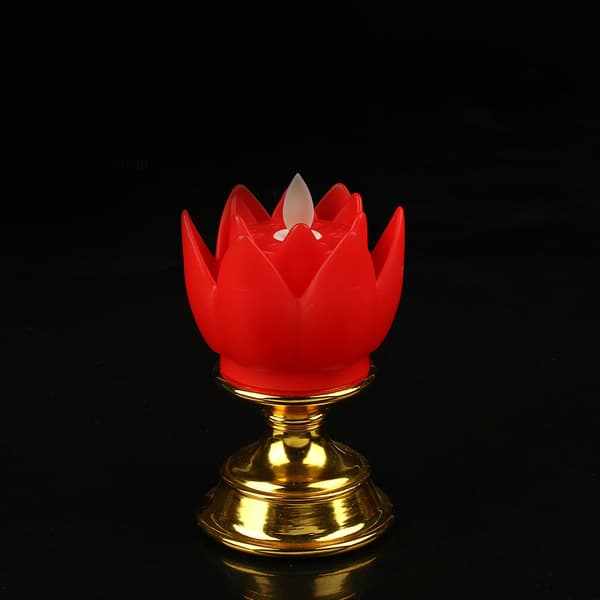 Red LED Lotus Flower Lamp, Flickering Light Effect, Warm Glow Buddha Decor, 1-pack