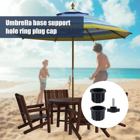 Pakke med 2 parasol tilbehørssæt – 6 dele – 4 ringe (1,5 og 1,9 tommer) – 2 x 40 mm M8 skruer – Sort plast og rustfrit stål
