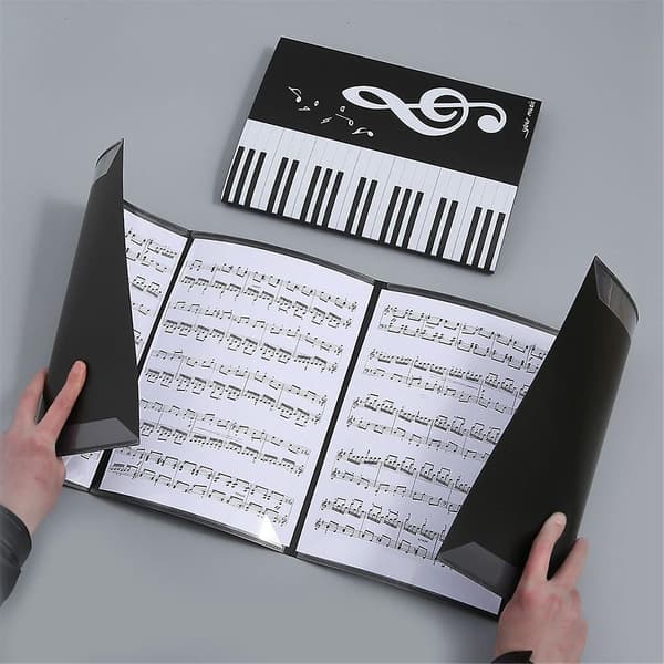 6-Siders Udvidelses Notenmappe, Pianopartiturmappe, Passer til Brevformat A4, Kormappe Sort 3P
