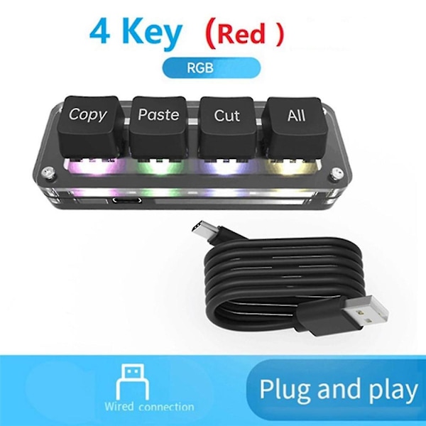 Mini 4-knapps Select Copy Paste Cut All Makro Pad Snarvei Enhånds Tastatur Rgb Gaming Mekanisk Tastatur Osu Nøkkel