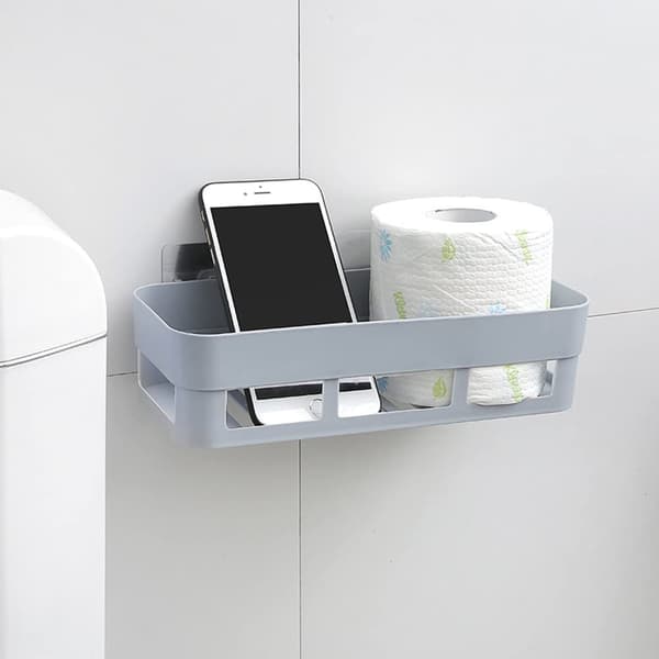 Wall Mounted Self-Adhesive Plastic Shower Caddy for Home and Bathroom (Grey)
