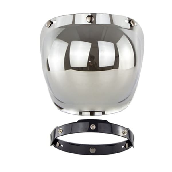 Motorcycle Retro Bubble Shield Visor PC Lens 3 Snap Helmet Windshield with Frame Set Silver