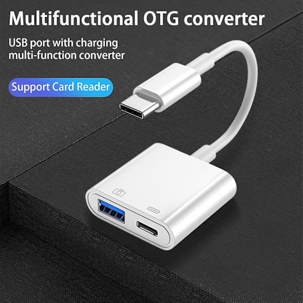 OTG-adapter med laddningsportstöd, kortläsare, plug and play, multifunktionell, 500 mA, typ C-hane till USB-hona