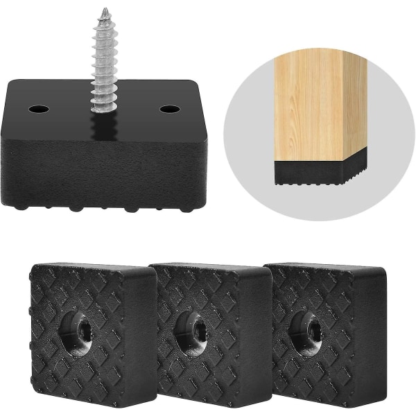 20 svarta möbelfot fyrkantiga gummifötter fotkåpor för trädgårdsstolar Lämpliga för alla typer av möbler, halkfria, håll borta från våta golv Protec