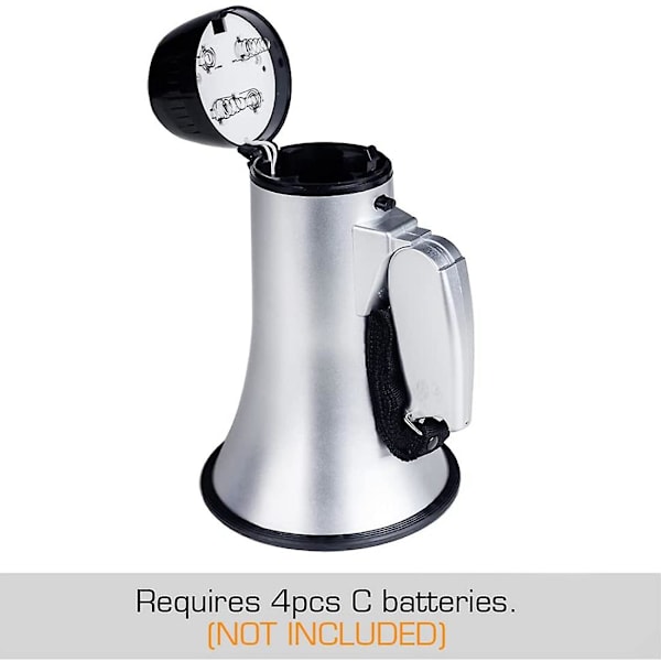 25 Watt Kompakt Megaphone Högtalare PA Bullhorn - med Inbyggd Siren, Röstinspelare, Flasköppnare Silver