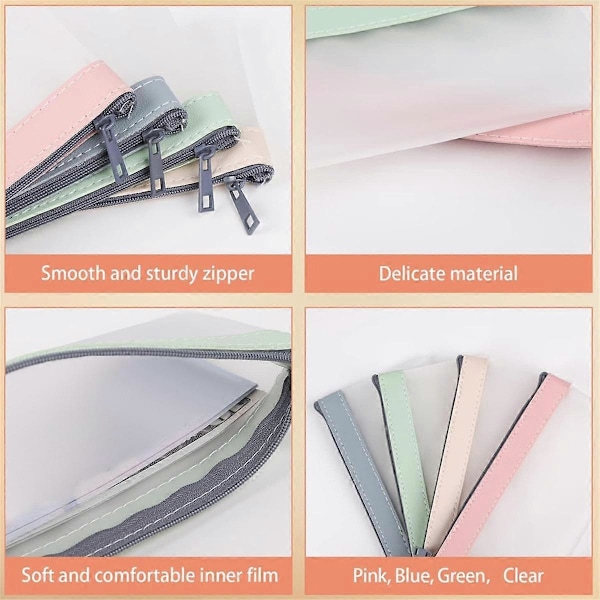 4 Pcs Pengeposer med Glidelås, Kontantkonvolutter, Pengepung, Klare Bankinnskuddsposer, Bankpose, Kontantpose, Myntpose
