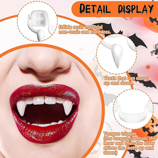 2 Paria Vampyyrihammasta, Vampyyrihampaat, Ulosvedettävät Vampyyrihampaat, Ulosvedettävät Pelottavat Vampyyrihampaat, Halloween Vampyyrihampaat Lapsille ja Aikuisten H