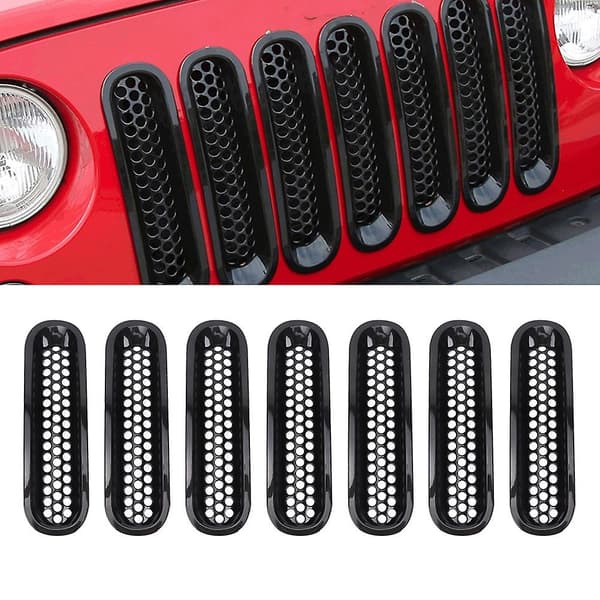 Forreste Bumper Sort Mesh Grill til Jeep Wrangler JK 2007 til 2017 - Sæt med 7 Dele