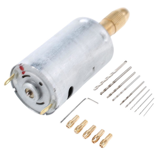 Mini elektrisk handborrmaskin set DC 12V motor 0,5-3mm HSS spiralborr med 5 st chuckhylsor passar borrhålssåg