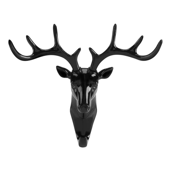 Creative Adhesive Wall Hook Deer Head Hanger Key Bag Holder Organizer Home Decor (Black)