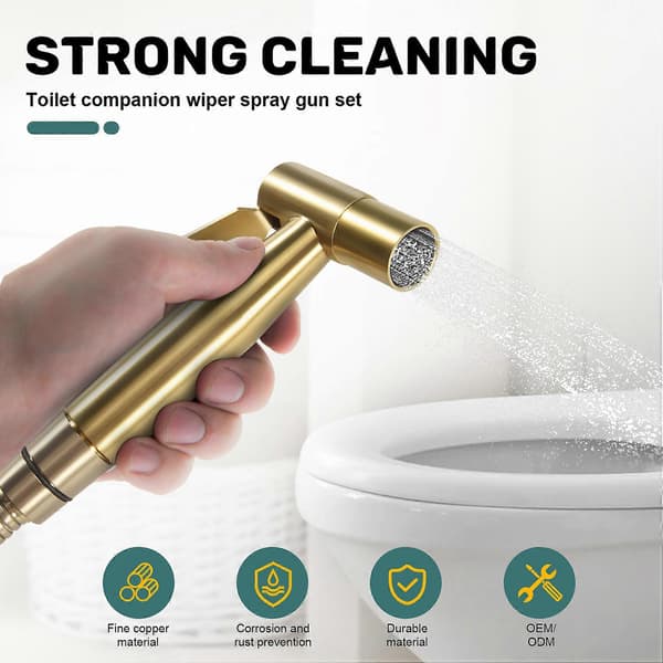 Badrumsbidet-set med kran i borstad guld, väggmonterad bidéspruta med avstängningsventil