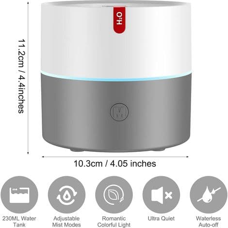 Æterisk Olie Diffuser, 230ml USB Aromaterapi Diffuser, Omgivende Luftfugter med 7 LED Farver til Soveværelse, Hjem, Yoga, Kontor