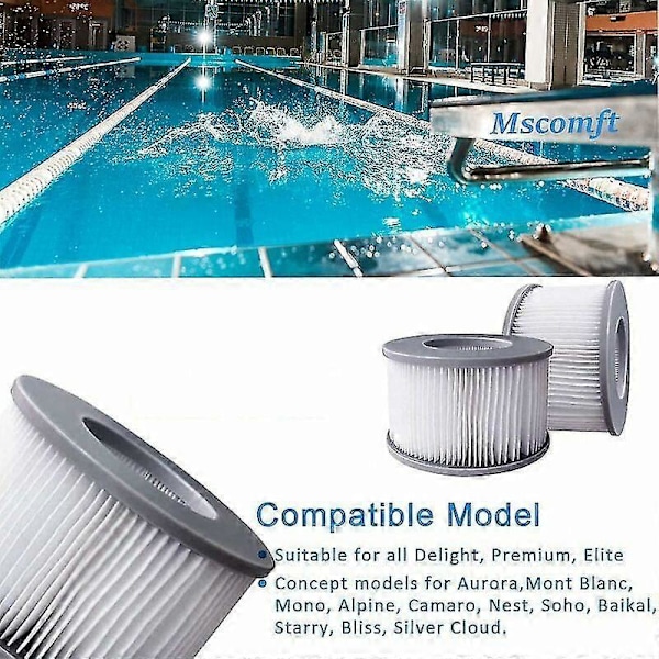 Sæt med 6 filtre til oppustelige Mspa-whirlpools, 106cm - 6 udskiftningsfilterpatroner til oppustelige Mspa-whirlpools