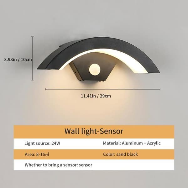 Utendørsbelysning - 24W - Bevegelsessensor - IP65 - 3000K Varmt Lys