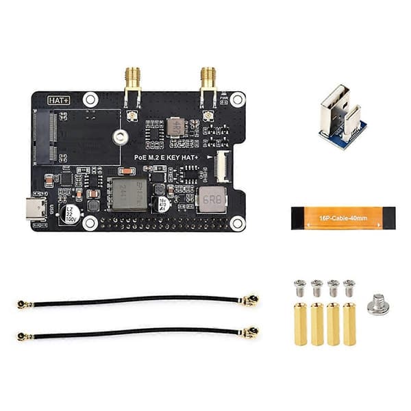 PCIe til M.2E KEY Adapter med PoE-funksjon for Raspberry Pi 5, Kompatibel med NGFF(M.2E Key) Trådløs