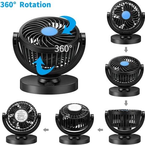 Mini Elektrisk Bilventilator 12V 360 Roterende Stærk Vind Bilventilator Bil Aircondition Lav Støj Bærbar Luftventilator