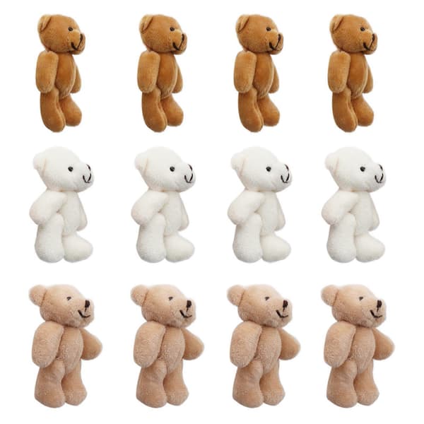 12 stk. Mini Udstoppede Bjørne Komfortable Bløde Søde Mini Teddy Plyslegetøj til Bryllupsfødselsdagsdekorationer