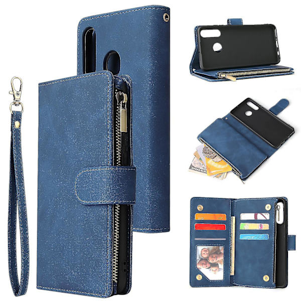 Yhteensopiva Huawei P30 Lite -nahkainen magneettinen käsilaukku vetoketjullinen tasku kansi rannehihna Yhteensopiva Huawei P30 Lite -kotelon kanssa