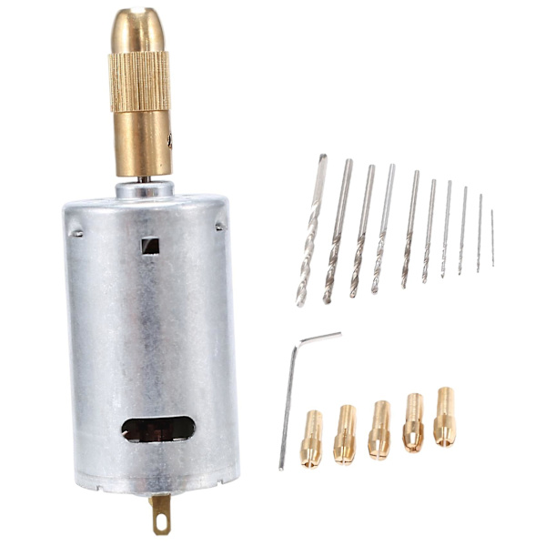 Mini elektrisk handborrmaskin set DC 12V motor 0,5-3mm HSS spiralborr med 5 st chuckhylsor passar borrhålssåg